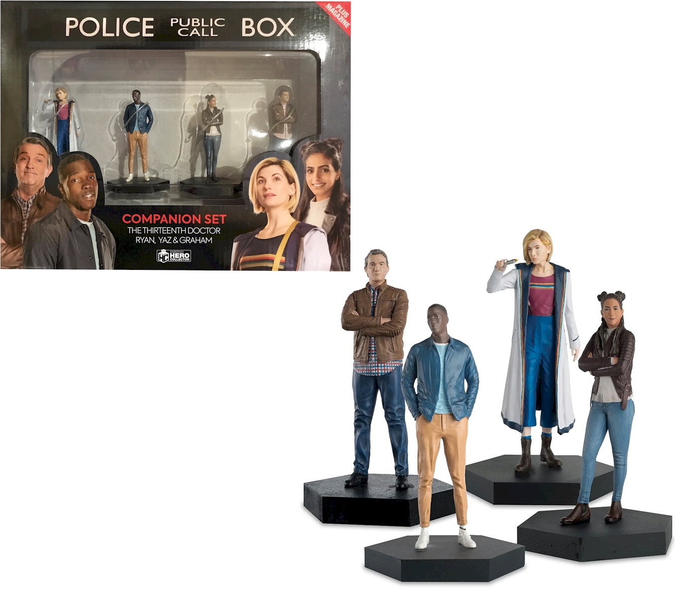 Doctor Who Companion Figure Set The Thirteenth Doctor, Ryan, Yaz & Graham Eaglemoss Box #7